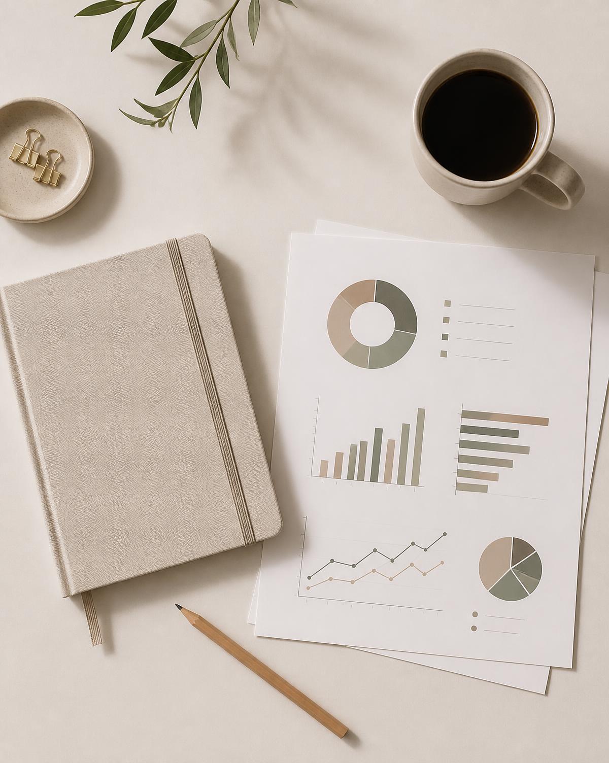 Documents de suivi marketing sur un bureau